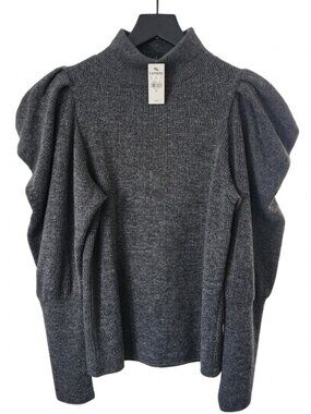 EXPRESS Classy Mock-Neck Gigot Sleeve Top grey XS